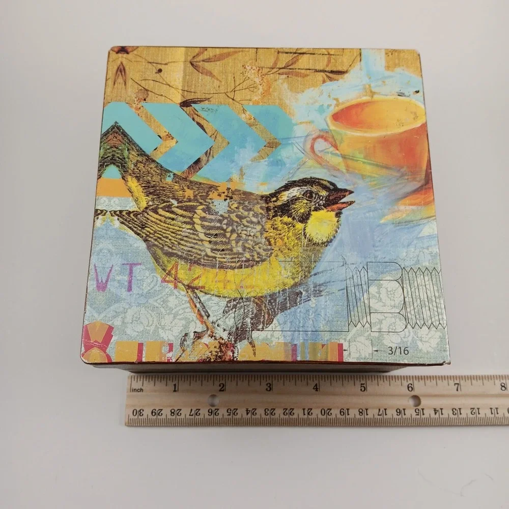 Phoenix Creative Co. Bird Coffee Tin Metal‎ Copper Trinket Storage Box 6x6x3
